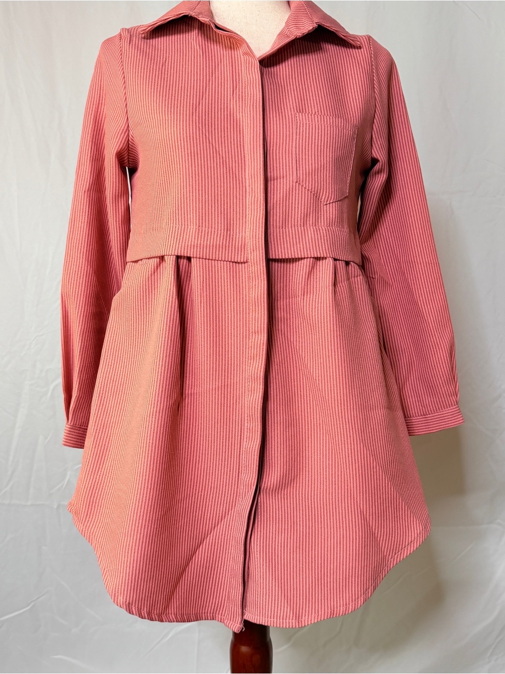 Womens Pink Long-Sleeve Tunic Shirt Dress
